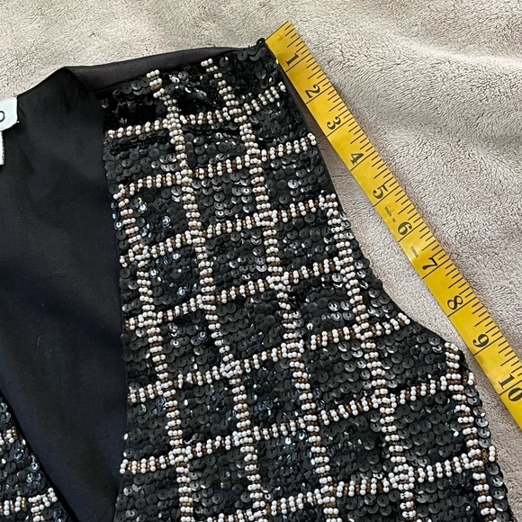 Vintage Theo 90’s Black/Gold/Pearl Checkered Print Sequin Beaded Vest Size M - Picture 10 of 12